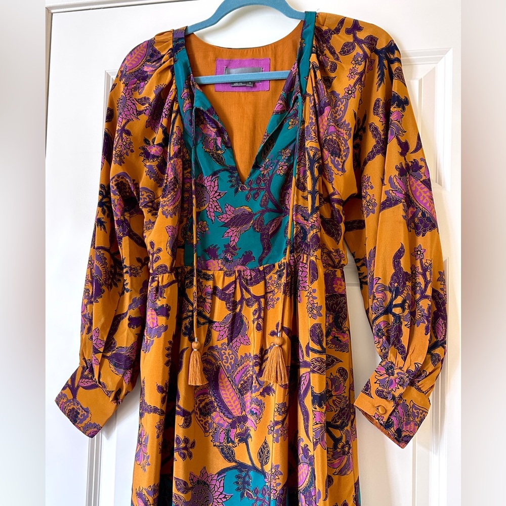Anthropologie Orange and Purple Midi Dress